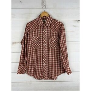 VTG Miller Western Wear Shirt Adult 15 1/2 Red Plaid Pearl Snap Western Cowboy